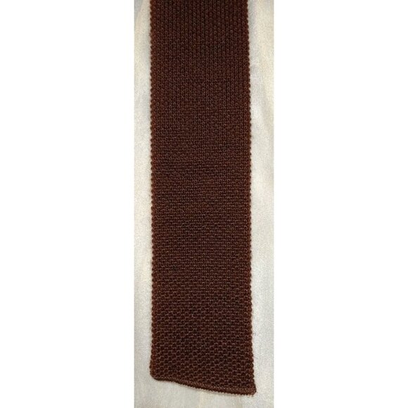 Vintage Brown Knit Square Tip Wool Tie Made In USA - Picture 1 of 3